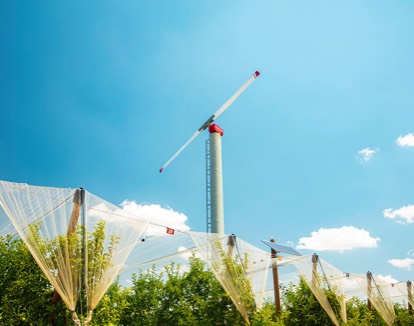 Une éolienne avec filtes para grêle.